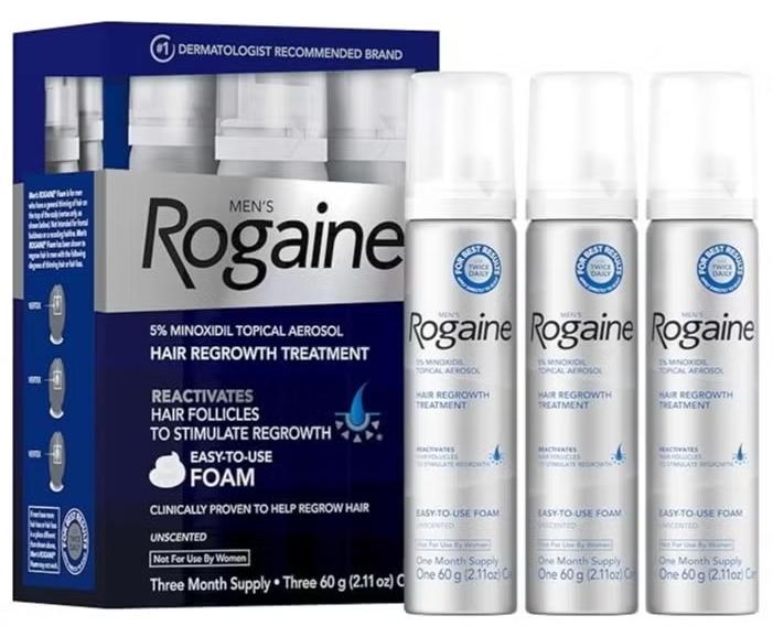 رغوة مينوكسيديل النقية من روجاين للرجال لعلاج تساقط الشعر وإعادة نموه (كمية تكفي لثلاثة أشهر)